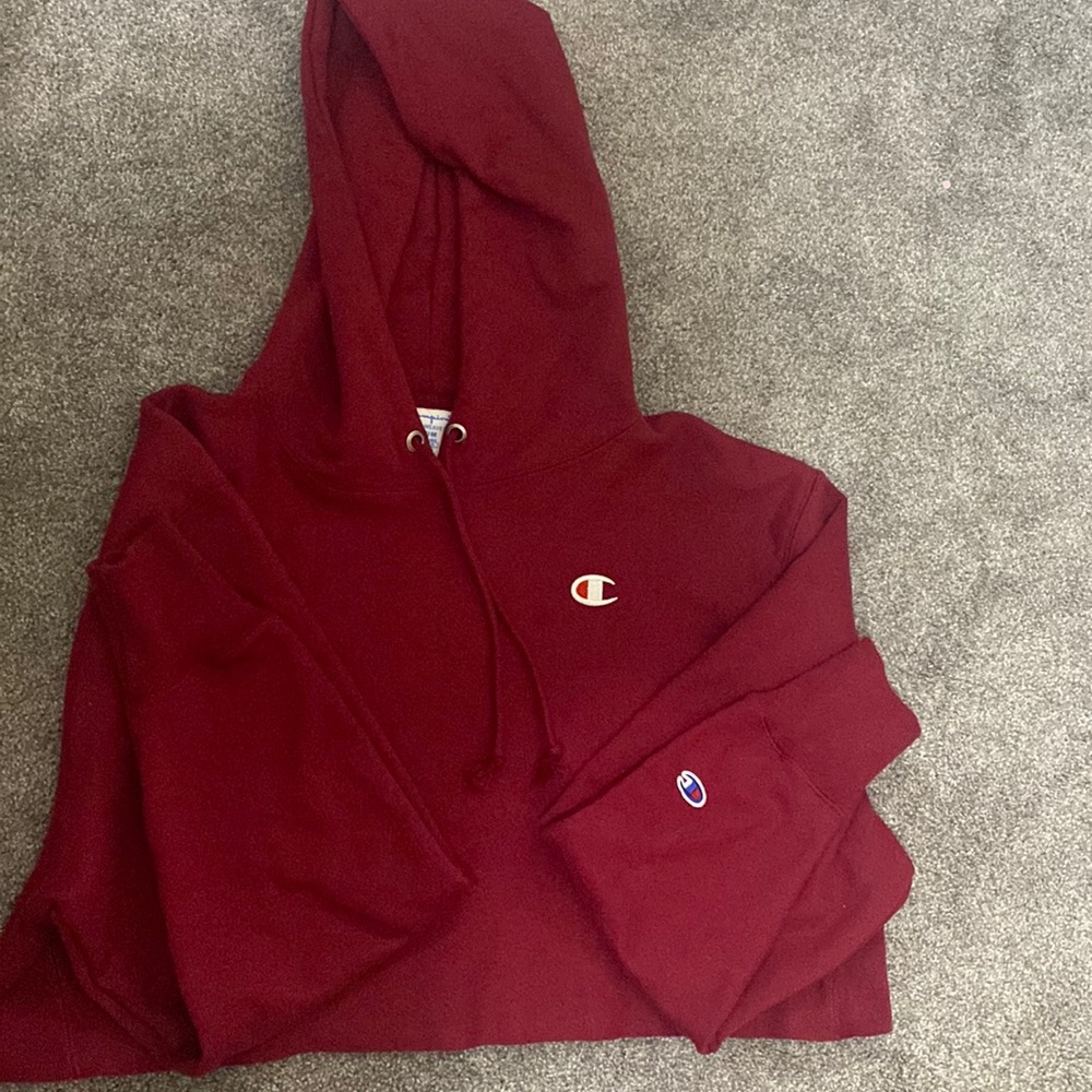 Red Champion cropped hoodie